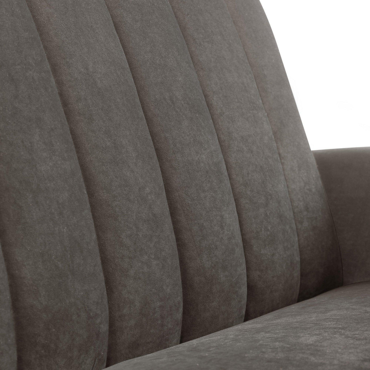 Afina grey sofabed fabric close-up showing vertical stitched panel detail