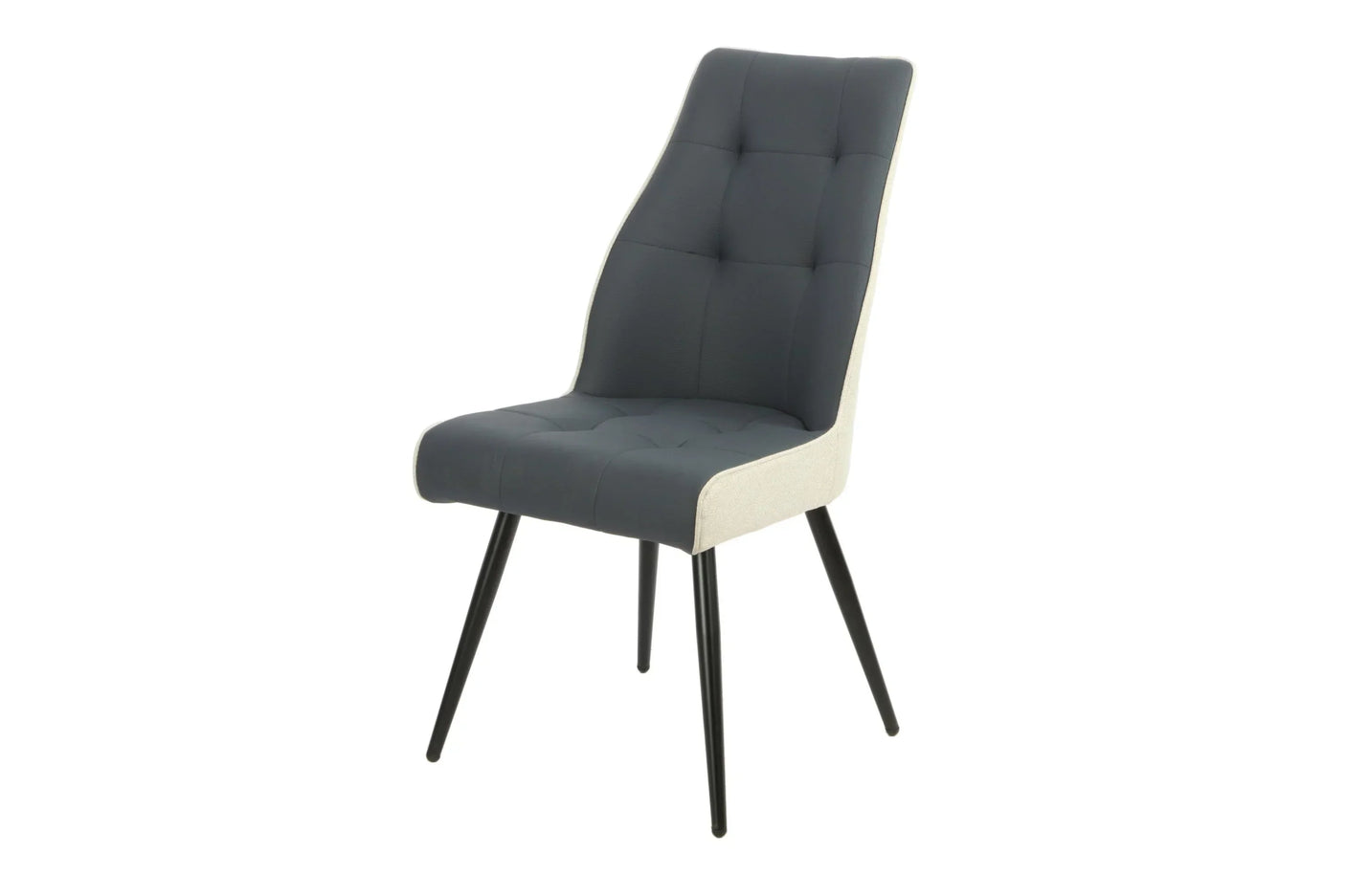 Midnight blue dining chair with cushioned seat, curved backrest and black angled legs