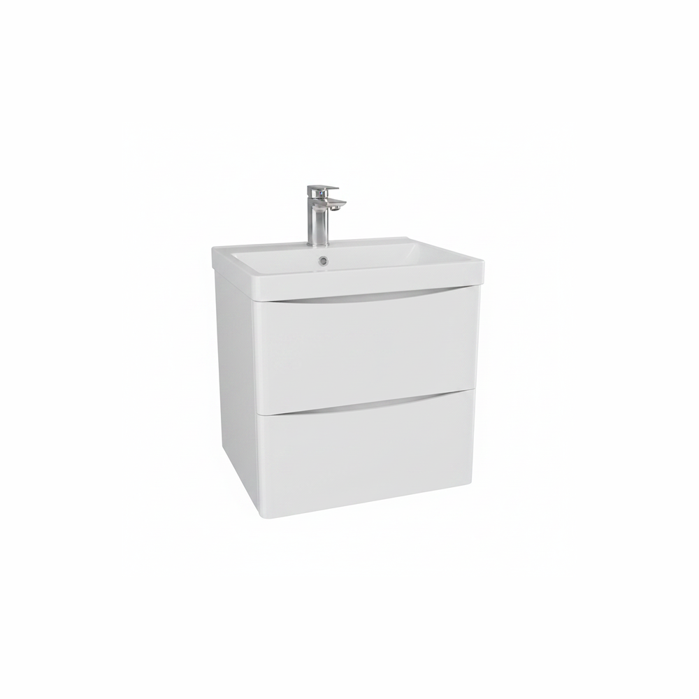 Gloss white wall hung bathroom vanity unit with two drawer storage and sleek modern finish | Home Centre Direct UK