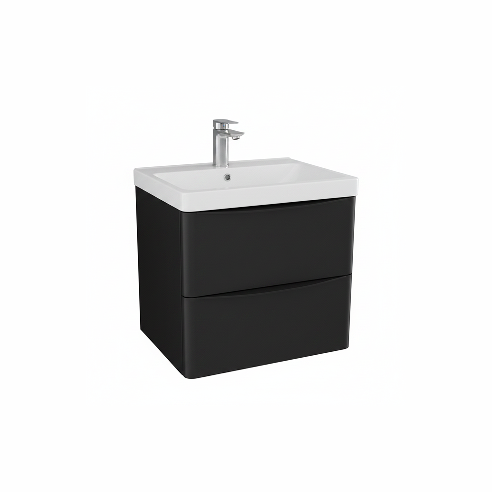write image alt text for --> Arc Matt Black – 500mm 2 Drawer Wall Hung