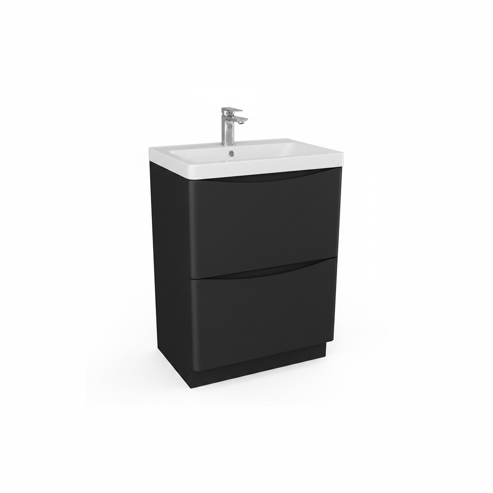 Matt black floor standing bathroom vanity unit with two drawer storage and modern design | Home Centre Direct UK
