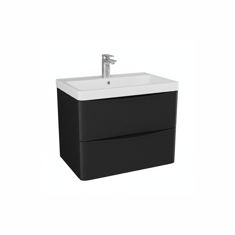 Matt black wall hung bathroom vanity unit with two drawer storage and sleek modern styling | Home Centre Direct UK