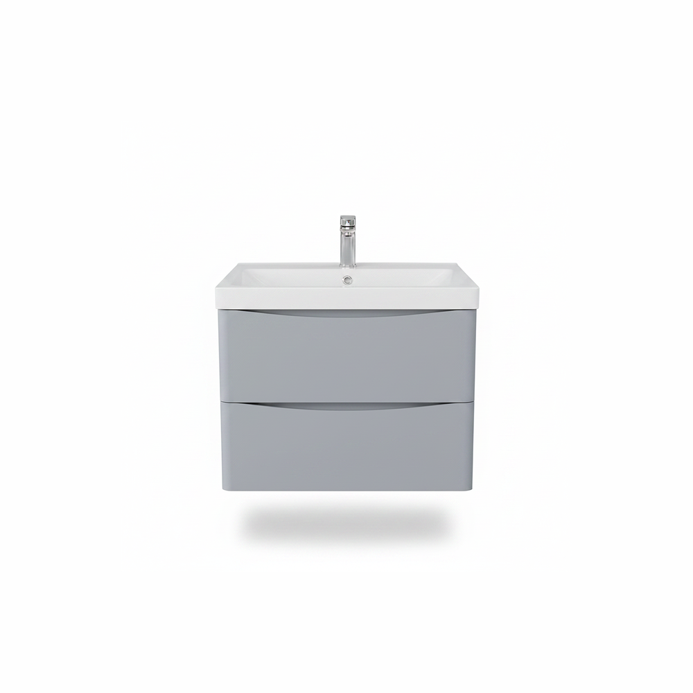 Matt grey wall hung bathroom vanity unit with two drawer storage and contemporary finish | Home Centre Direct UK