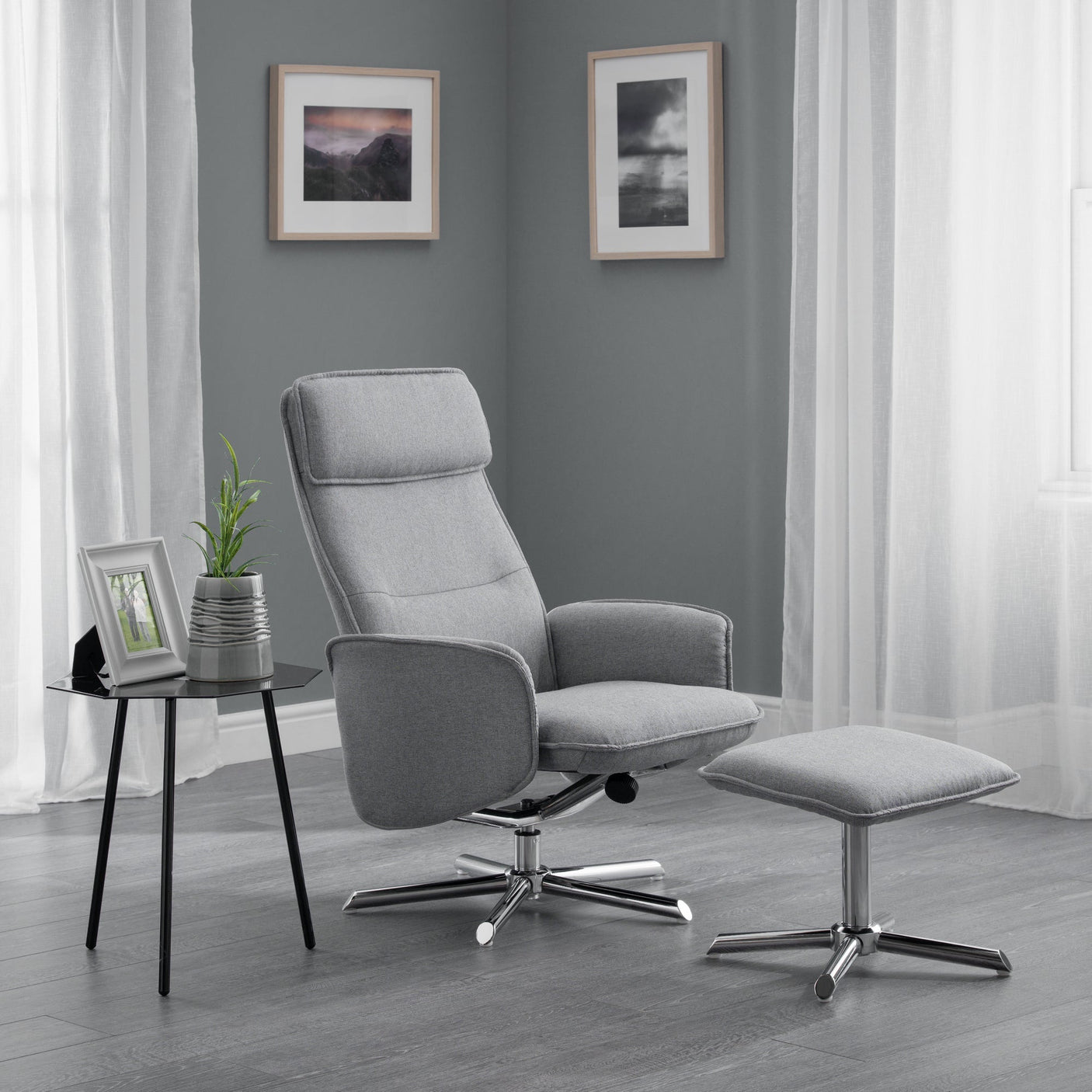 Aria Recliner and Stool - Grey - ARI001