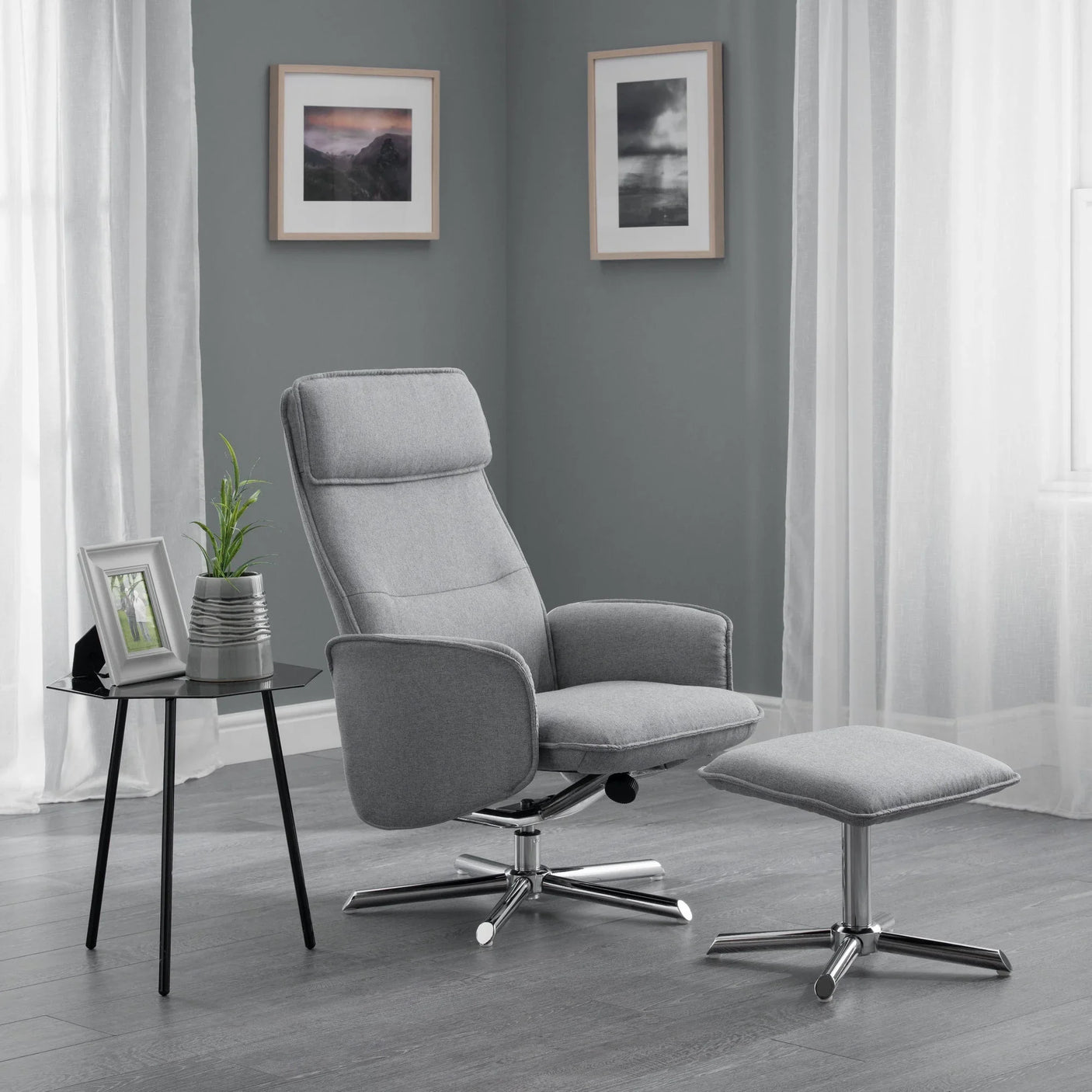 Aria Recliner and Stool - Grey - ARI001