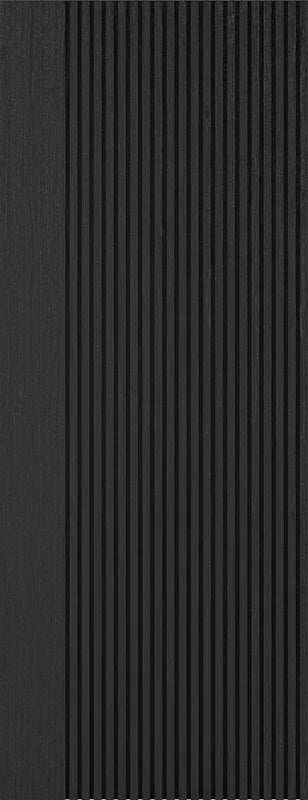 Ash grey grooved wall panel with vertical lines, modern textured finish, close-up view
