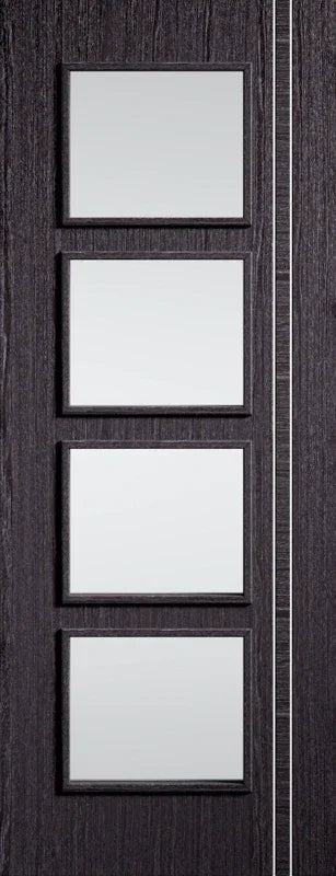 Ash grey Zanzibar glazed door with four square glass panels and vertical line detail