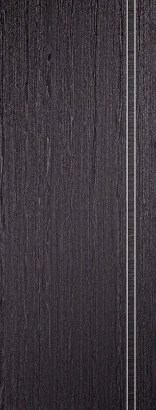 Ash grey wood door panel with vertical silver trim detail