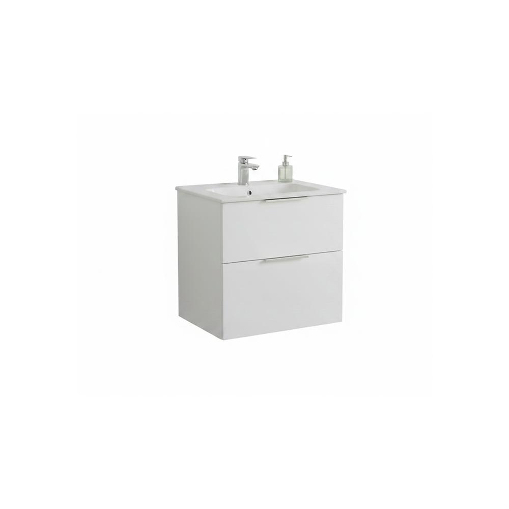 Matt white wall hung bathroom vanity unit with twin drawers and minimalist design | Home Centre Direct UK