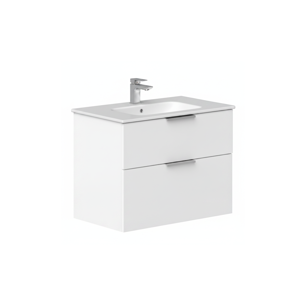 Matt white wall-hung bathroom vanity unit with double drawers | Home Centre Direct UK