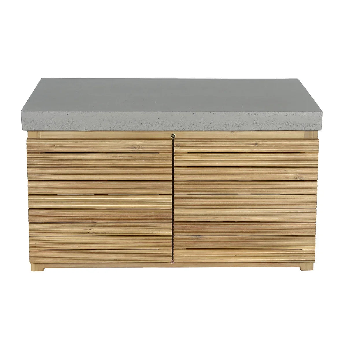 Wooden sideboard with ribbed doors and grey concrete top, front view