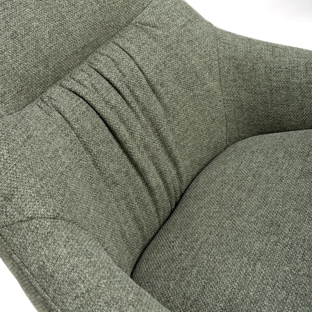Close-up of textured grey fabric armchair seat with pleated backrest detail