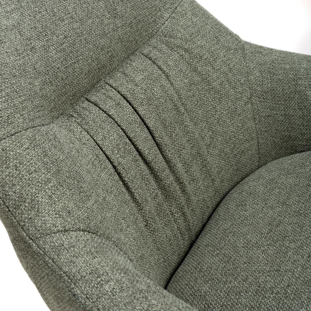 Textured grey fabric armchair close-up showing cushioned seat and stitching detail