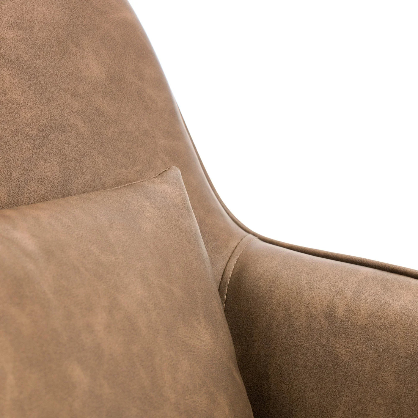 Close up of brown faux leather chair backrest and cushion detail