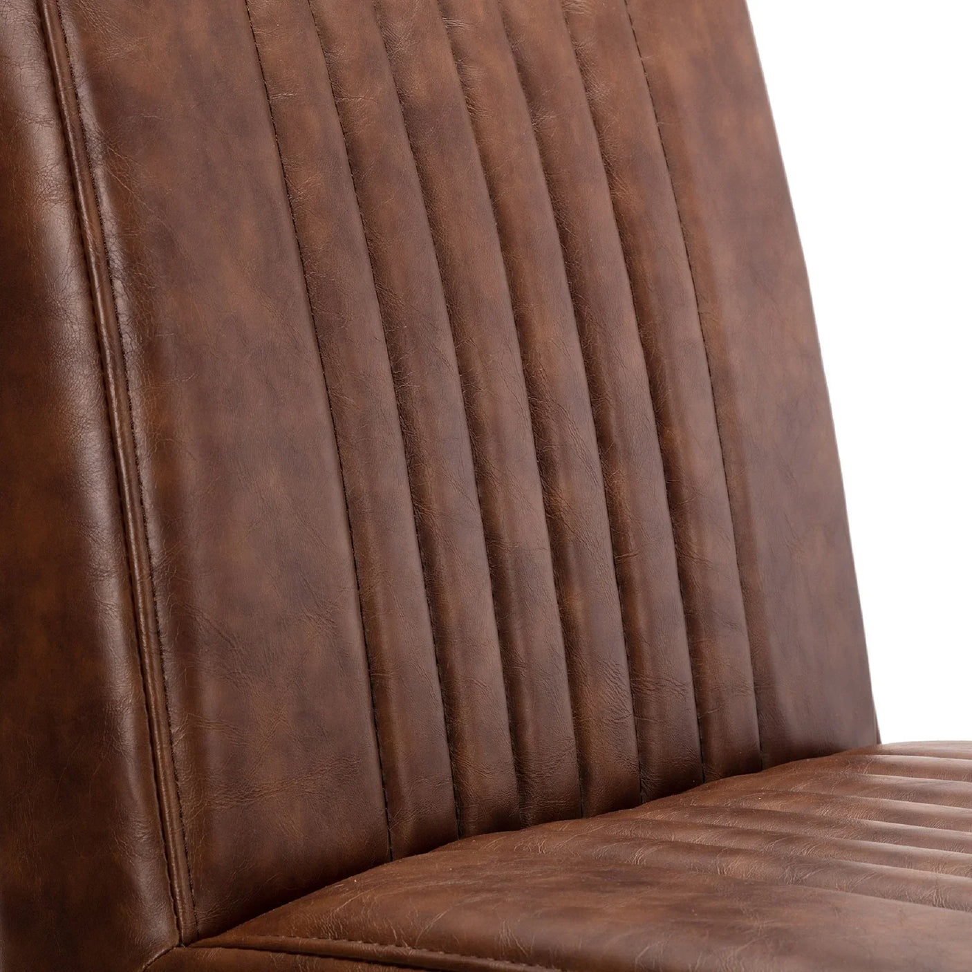 Brown faux leather Brooklyn dining chair with vertical stitched detailing on backrest