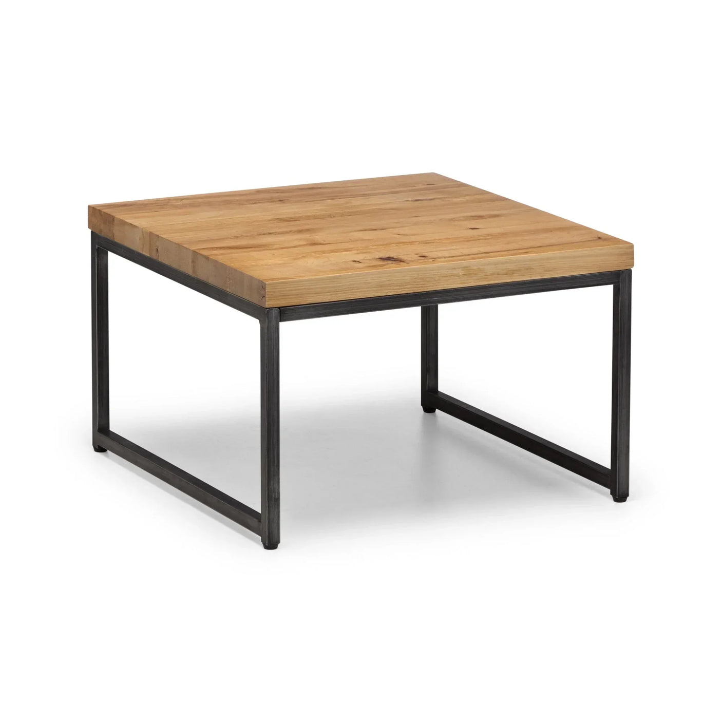 Square nesting coffee table with light wood top and black metal frame