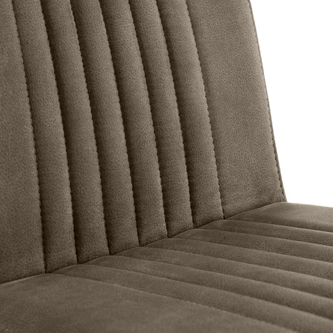 Charcoal grey bar stool seat and back with vertical stitched detail close-up
