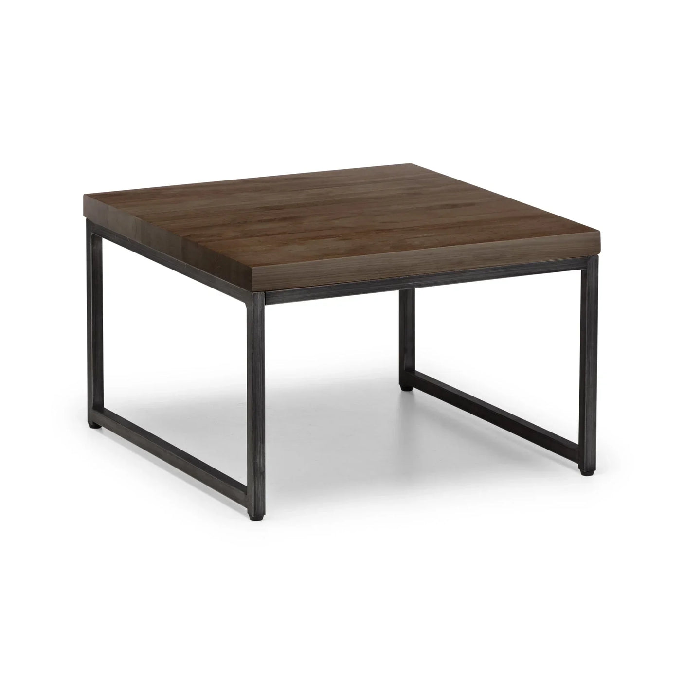 Dark oak nesting coffee table with metal frame on white background