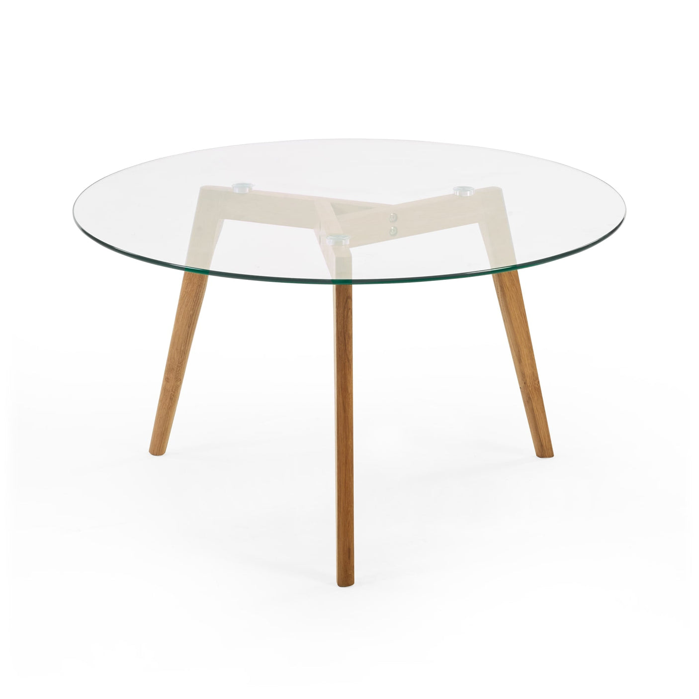 Bryant Round Glass Coffee Table - Light Oak - BRY002