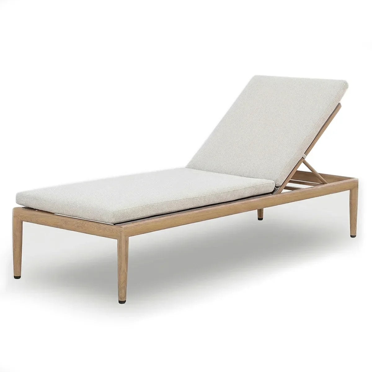 Wooden sun lounger with light grey adjustable cushion for garden or patio