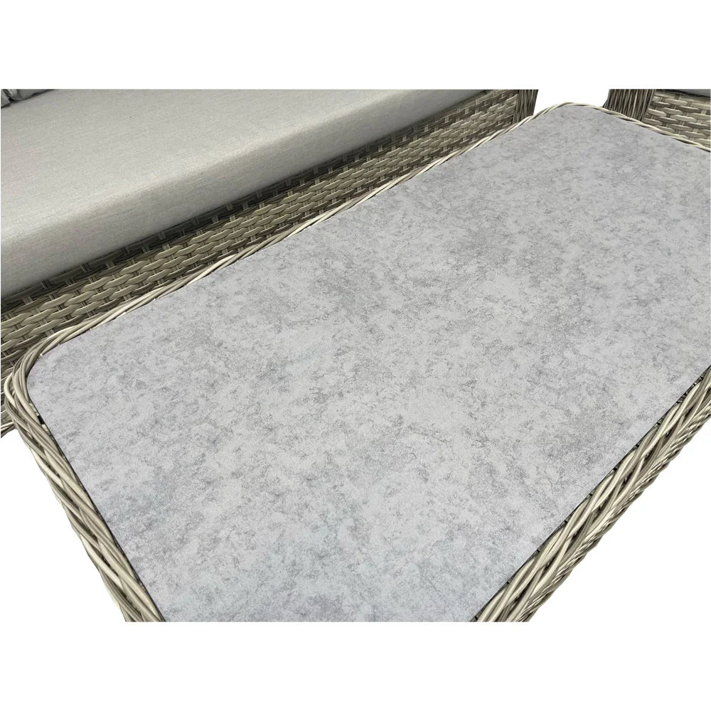 Winchester Curved Beige Rattan Sofa Set – 3-Seater, 2 Chairs & Coffee Table