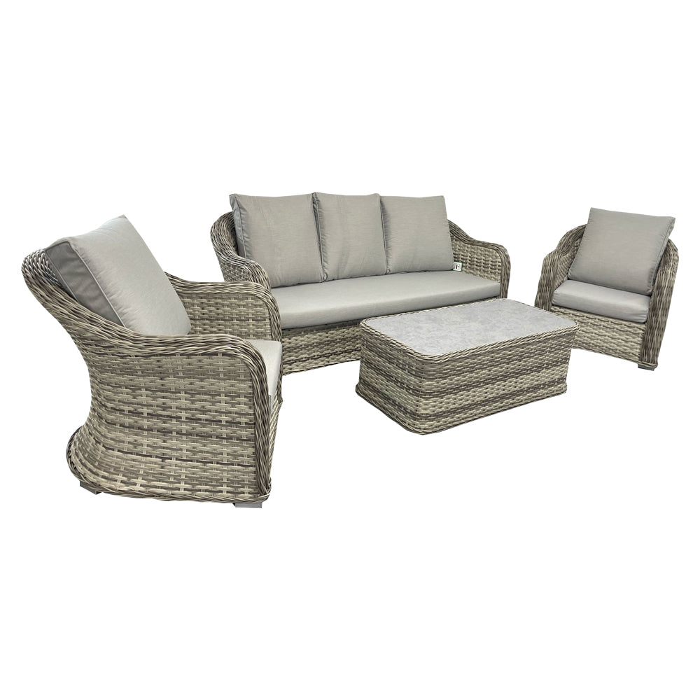 Ludlow Grey Rattan Sofa Set – 3-Seater, 2 Chairs & Coffee Table
