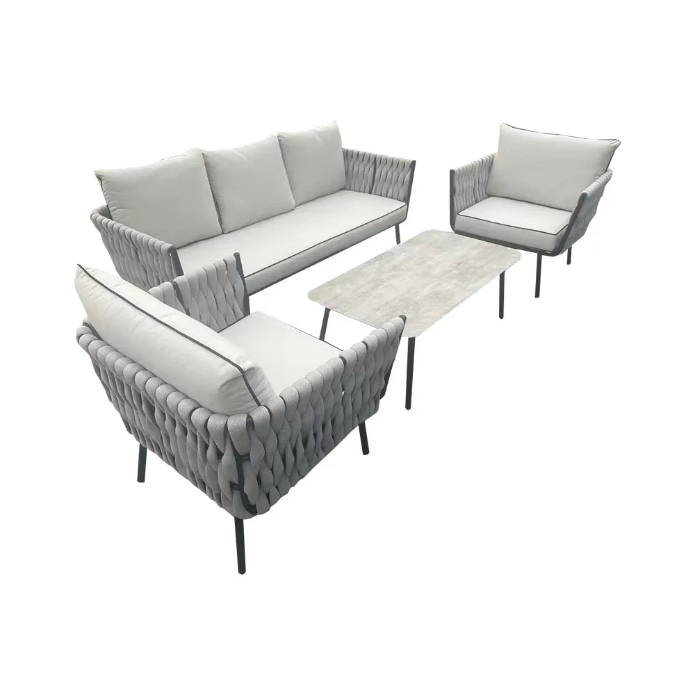 Helmsley Grey Rattan Sofa Set – 3-Seater, 2 Chairs & Coffee Table