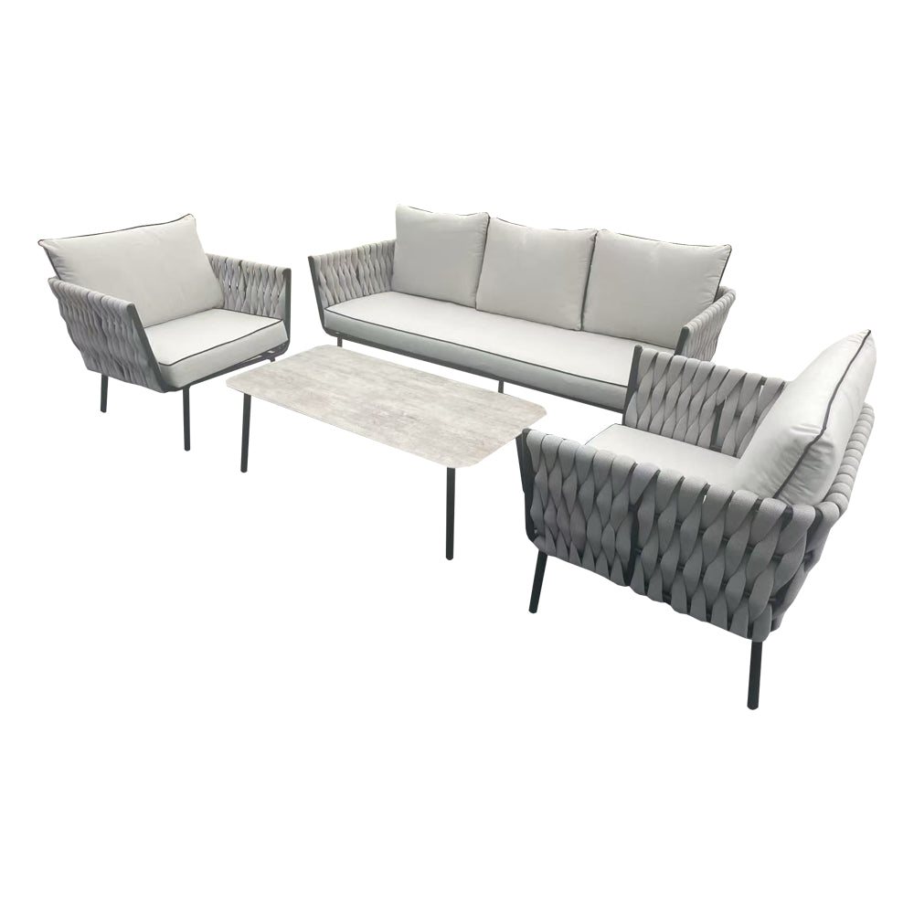 Helmsley Grey Rattan Sofa Set – 3-Seater, 2 Chairs & Coffee Table