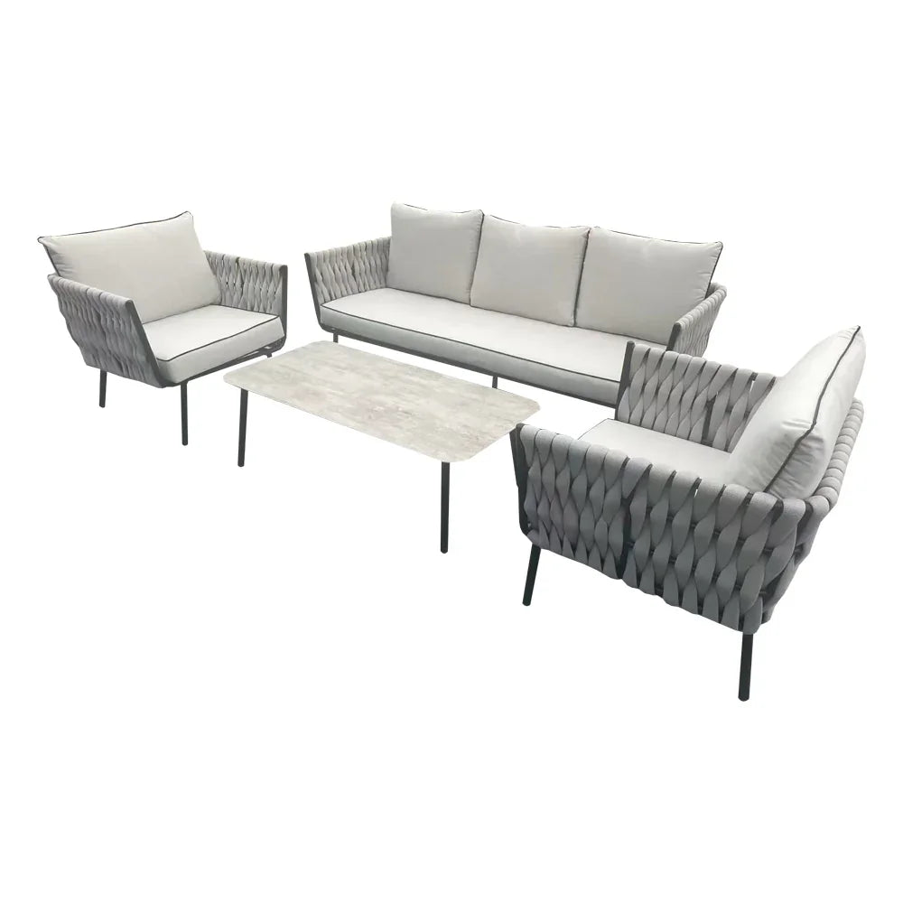 Helmsley Grey Rattan Sofa Set – 3-Seater, 2 Chairs & Coffee Table