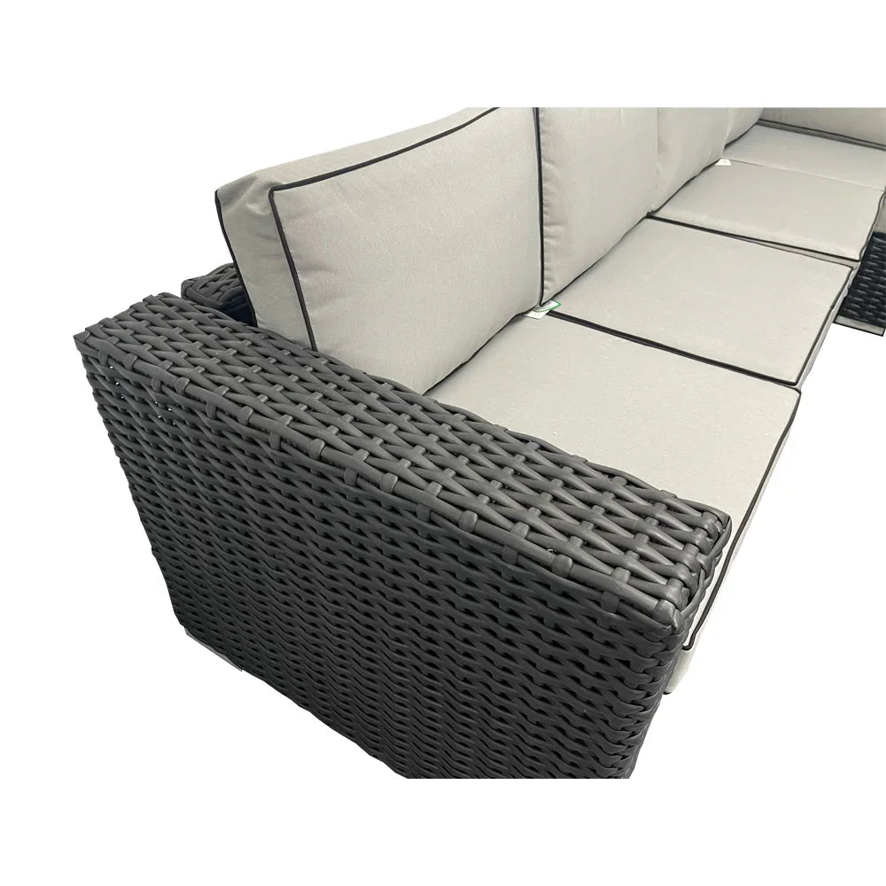 Ely Black Rattan Fire Pit Corner Sofa Set – Multi-Piece with Benches