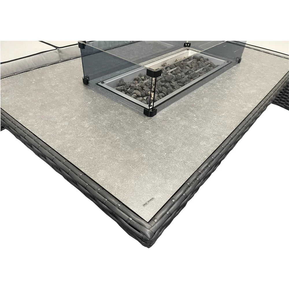 Ely Black Rattan Fire Pit Corner Sofa Set – Multi-Piece with Benches