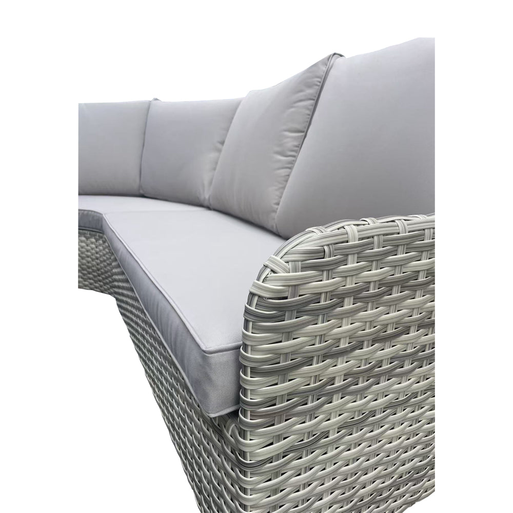 Kensington Grey Rattan Fire Pit Lounge Set – Corner, Bench & Table