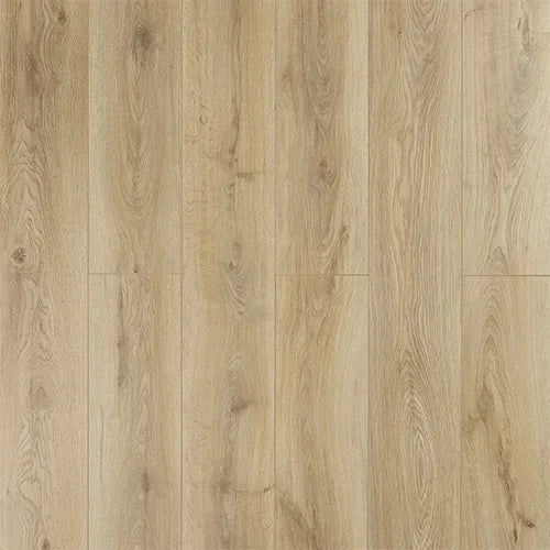Beachwood oak laminate flooring planks with natural wood grain texture and light finish