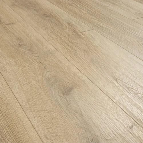 Beachwood oak laminate flooring with natural wood grain finish and light brown tones