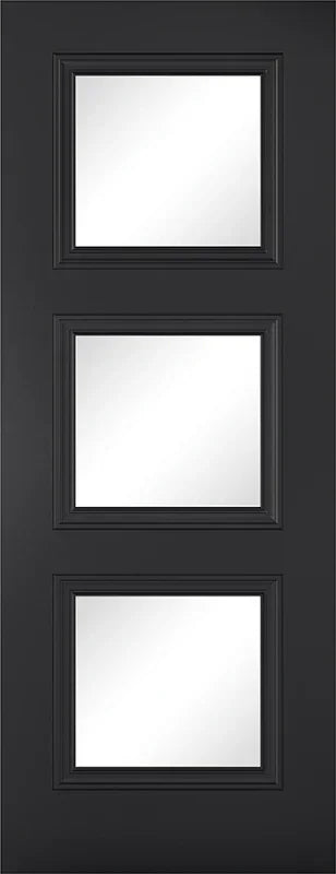 Black Antwerp glazed internal door with three square clear glass panels