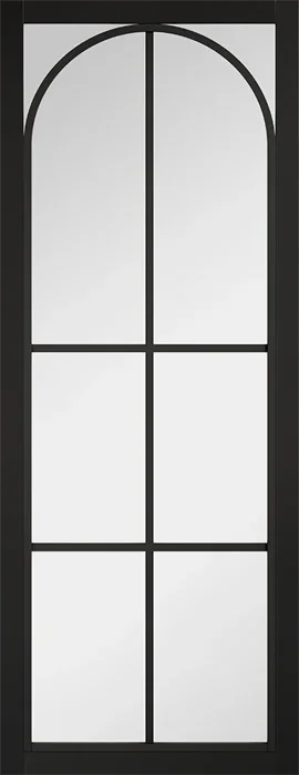 Black Astoria clear glazed interior door with arched top panel and six glass sections