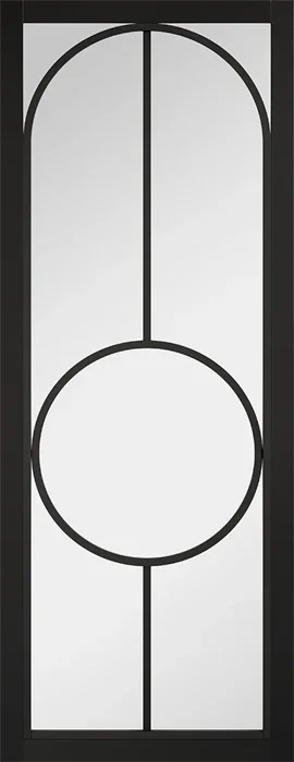Black Bowery clear glazed interior door with geometric circular metal design