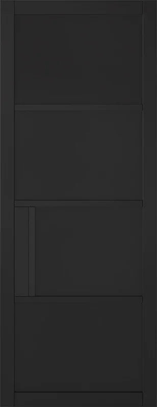 Black Chelsea 4 panel interior door with vertical handle and modern design