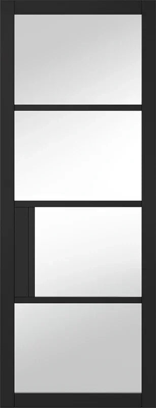 Black Chelsea glazed internal door with four clear glass panels, front view