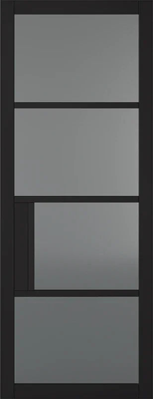 Black Chelsea glazed interior door with four tinted glass panels and modern frame design
