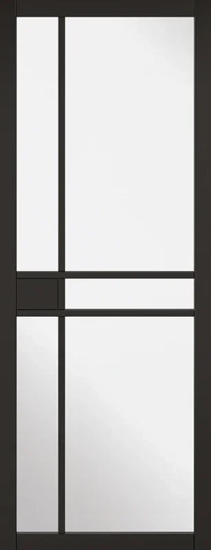 Black glazed internal door with multi-panel glass design and modern frame