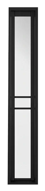black sidelight door panel with rectangular glass insert and modern grid design
