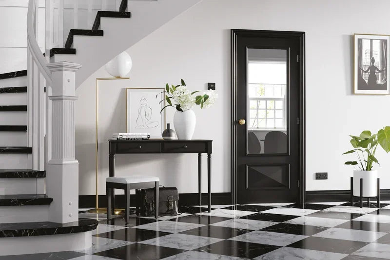 Black Knightsbridge glazed interior door with glass panel in modern hallway