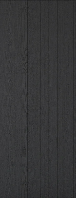 Black laminate panel with vertical wood grain texture and subtle groove detailing