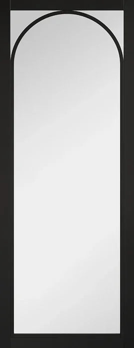 Black Melrose clear glazed interior door with arched glass panel, modern style