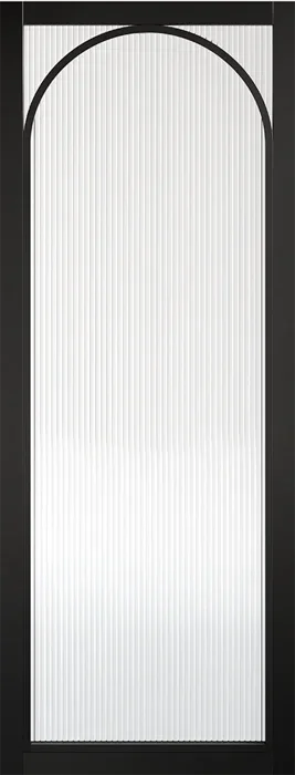 Black Melrose reeded glazed interior door with vertical glass panel and arched detail