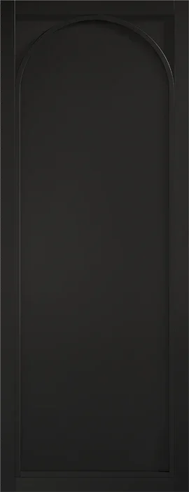 Black Melrose cabinet door with arched panel design and smooth matte finish