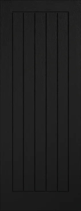 Black Mexicano internal door with vertical panel detailing and wood grain texture