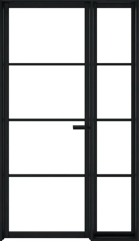 Black Soho sidelight door with horizontal bars and glass panels, modern entry design
