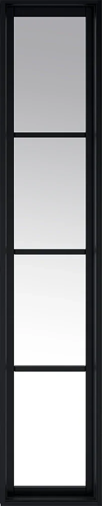 Black sidelight door panel with four clear glass panes and sleek metal frame